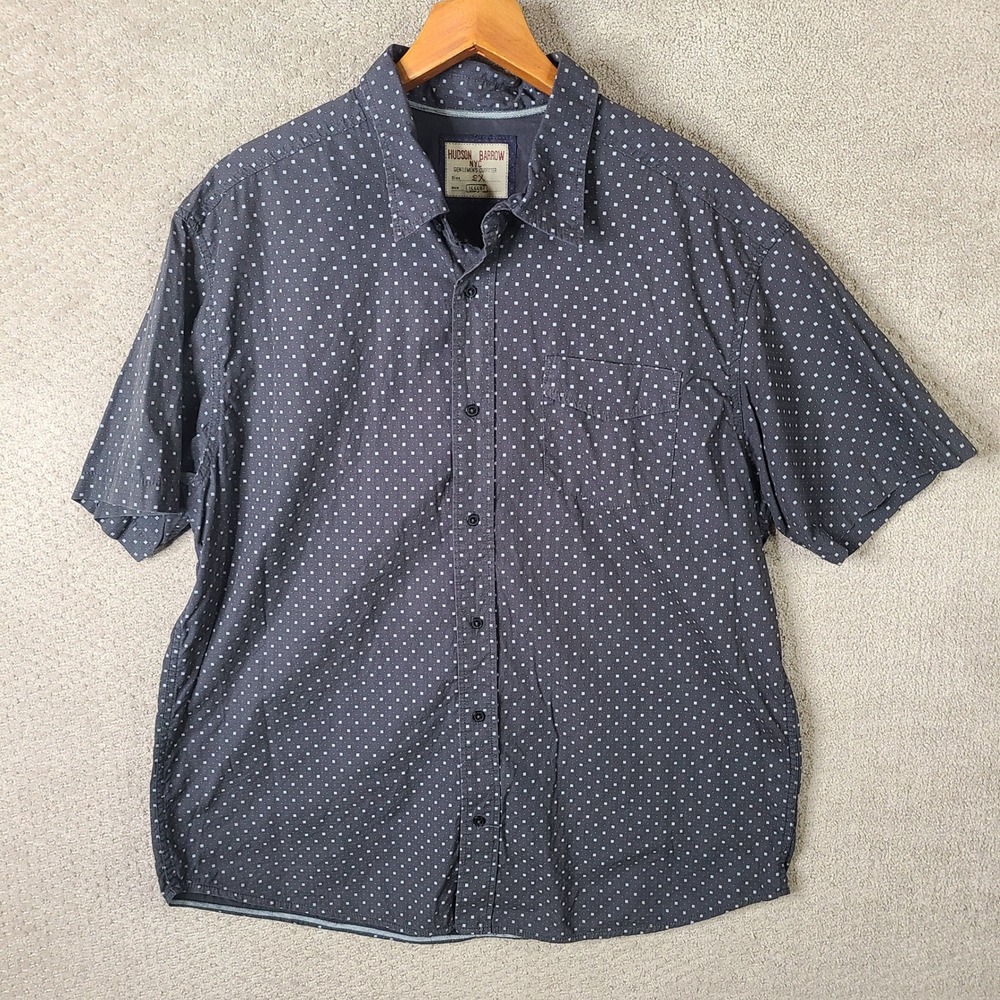 Hudson Barrow NYC Shirt Mens 2X Gray Polka Dot Short Sleeve Button Down Cotton
